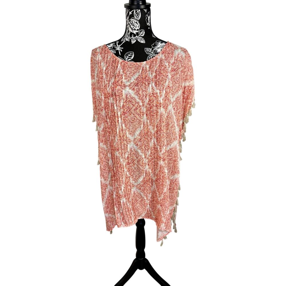 Chico's 3/4 Kimono Tunic Top Size S/M Cover Up Tassels Beachy